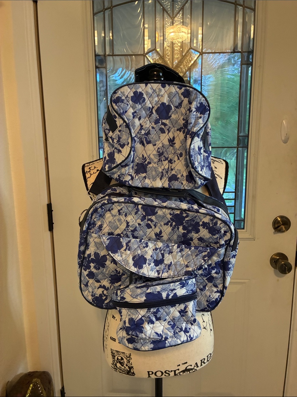 Set of 3 Quilted Floral Bags in Blue and White - NWOT’s